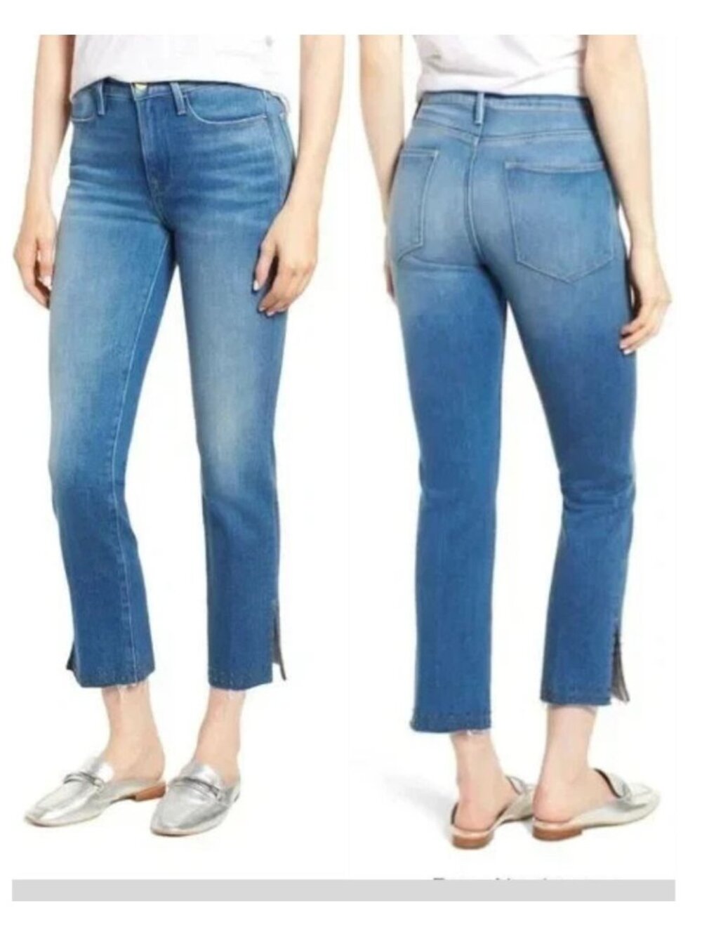 Frame Denim - Le High Straight Studded Raw Hem Jeans | Leopold Blue | Size 26